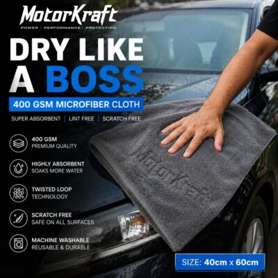 MotorKraft™ | The Boss Series Microfiber Cleaning Cloths | 40x60cm, 400GSM, Pack of 4 | Double Layered