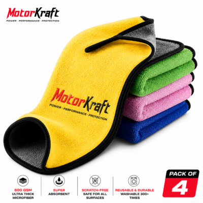 MotorKraft™ | The Boss Series Microfiber Cleaning Cloth | 600 GSM | 40X40, Pack of 4 | Multi Coloured
