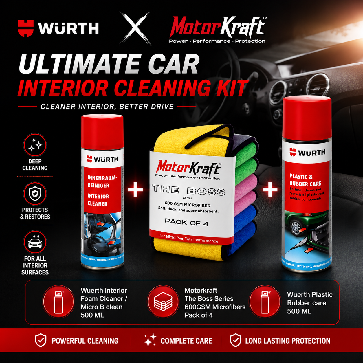Motorkraft x Wuerth Car Interior Cleaning, Protection, Coating Kit